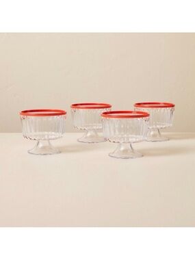 Hearth & Hand Magnolia 4pk 10oz Ribbed Plastic Parfait Cups Clear Poppy NEW